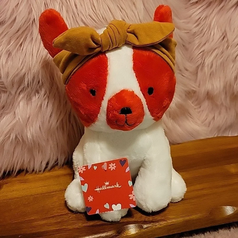 Hallmark red and white stuffed puppy w/girls headband & popit bracelet NWT